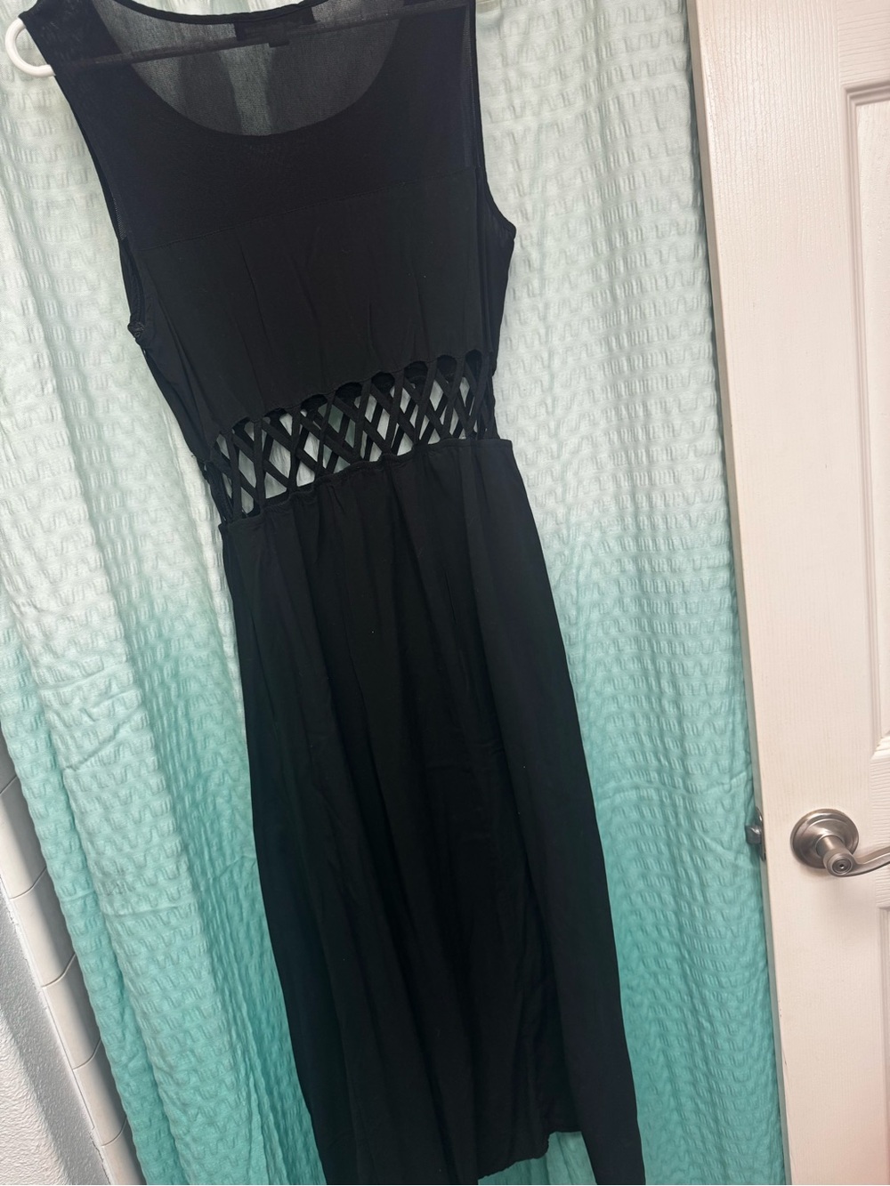 Sleeveless Black Maxi Dress with Lattice Waist